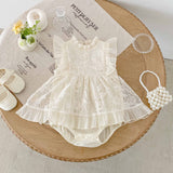 Summer Arrival Baby Girls Cute Solid Color Floral Embroidery Fly Sleeves Dress Design Onesies