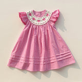 Summer Baby Kids Girls Fly Sleeves Heart Pattern Embroidered Dress