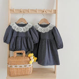 Lace Collar Grid Pattern Long Sleeve Bodysuit And Dress For Toddler Sisters – Princess Sister Matching Set - MyKids-USA™