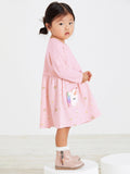 Arrival Autumn Girls Long Sleeves Rainbow And Unicorn Pattern Crew Neck Dress