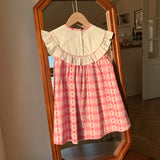 Summer Baby Kids Girls Cute Sleeveless Fruits Pattern Embroidered Plaid Dress