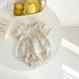 Baby Girl Floral Pattern Mesh Patched Design Princess Onesies Dress - MyKids-USA™