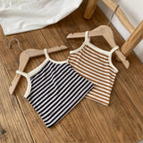 Refreshing Sleeveless Summer New Children’s Vest, Unisex Baby Polyester Casual Striped Top