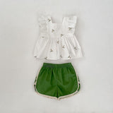 Summer Arrival Floral Pattern Fly Sleeves Square Neck Top and Shorts Set/Dress for Stylish Girls