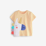 Baby Cartoon Animal Patched Graphic Short Sleeve O-Neck Design Tops - MyKids-USA™