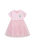 Spring And Summer Baby Girls Short Sleeves Rabbit Cartoon Chiffon Dress