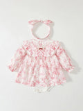 Spring Arrival Baby Girls Flowers Pattern Lace-Trim Peter Pan Collar Onesies Dress - MyKids-USA™