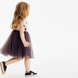 Summer Kids Girls Short Sleeves Polka Dots Pattern Mesh Patchwork Princess Dress