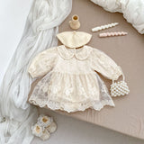 Arrival Baby Girls Long Sleeves Solid Color Floral Embroidered Tulle Bodysuits Dress - MyKids-USA™