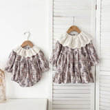Spring Baby Girls French-style Floral Printed Long-sleeved Onesies and Dress – Princess Sister Matching Set