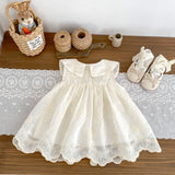 Summer Arrival Sleeveless Flowers Embroidered Pattern Dress for Stylish Girls
