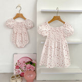 Summer Baby Girls French-style Flowers Pattern Short-sleeved Onesies and Dress – Princess Sister Matching