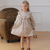 Arrival Autumn Girls Cute Flowers Print Crew Neck Long Sleeves Stylish Dress