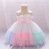 Summer Baby Kids Girls Princess Crew Neck Sleeveless 3D Butterfly Bow Colorful Mesh Dress - MyKids-USA™