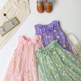 Summer Arrival Flowers Pattern Sleeveless Tulle Dress for Stylish Girls