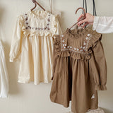 Arrival Autumn Girls Vines Pattern Embroidery French Style Ruffle Dress