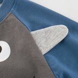 Baby Boy Shark Graphic Contrast Design Long Sleeved O-Neck Pullover Hoodies - MyKids-USA™