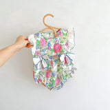 Summer New Arrival Baby Girls Floral Pattern Fly Sleeves 3D Bows Onesies