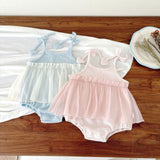 Summer Arrival Baby Girls Cute Waffle Grid Sleeveless Dress Design Strap Onesies
