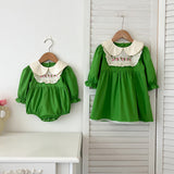 Arrival Autumn Baby Kids Girls Long Sleeves Peter Pan Collar Embroidery Flowers Pattern Onesies and Dress – Princess Sister Matching Set - MyKids-USA™