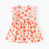 Summer Baby Girls New Arrival Heart Pattern Double Bows Sleeveless Crew Neck Dress