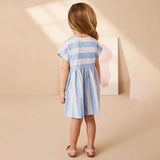 Summer Arrival Flowers Pattern Short Sleeves Striped Dress for Stylish Girls - MyKids-USA™