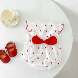 Summer Baby Girls Red Heart Print Fly Sleeves Crew Neck Onesies