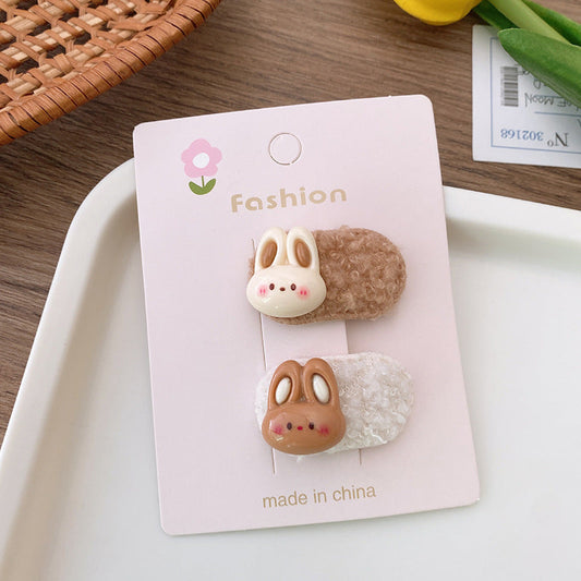 Cartoon Rabbit, Floral, And Star Hair Clip: Small Fabric And Plush Hair Accessory Set