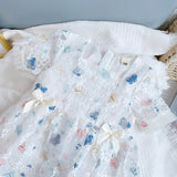 Baby Girl Butterfly Print Lace Patchwork Design Square-Collar Dress