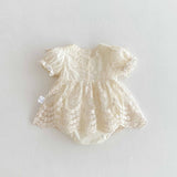Summer Arrival Baby Girls Cute Solid Color Short Sleeves Floral Tulle Patchwork Dress Design Onesies