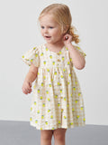 Baby Girls Single Breasted Plaid Lemons Print Short Sleeves Dress