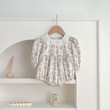 Floral Square Neck Lantern Long Sleeve Sweet Princess Onesies&Dress - MyKids-USA™