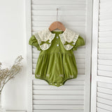 Design Summer Baby Kids Girls Floral Pattern Collar Short Sleeves Bows Embroidery Onesies and Girls’ Dress – Princess Sister Matching - MyKids-USA™