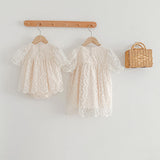 Summer Girls Lace Mesh Square Neck Onesies And Girls’ Dress – Princess Sister Matching Set - MyKids-USA™
