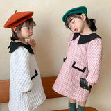 Arrival Autumn Girls French Fashion Argyle Pattern Long Sleeves Dress with Collar - MyKids-USA™