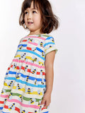 Baby Girls Rainbow Striped Short Sleeves Bees Pattern Dress - MyKids-USA™