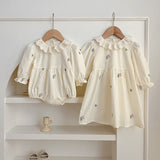 Floral Adorable Baby Doll Collar Onesies And Girls’ Dress – Princess Sister Matching Set