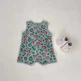 Summer New Arrival Baby Unisex Sleeveless Cute Dinosaur Design Heart Pattern Onesie