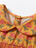 Baby Girls Peter Pan Collar Short Sleeves Floral Vintage Dress - MyKids-USA™
