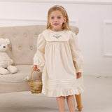Spring and Autumn Vintage Flowers Embroidered Long-sleeved Dress for Stylish Girls - MyKids-USA™