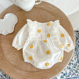 Baby Floral Embroidered Pattern Ruffle Design Square Collar Onesie - MyKids-USA™