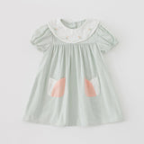Summer Kids Girls Casual Style Floral Embroidered Collar Short Sleeves Dress - MyKids-USA™
