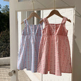 Summer Baby Kids Girls Sleeveless Flowers Pattern Printed Striped Dress