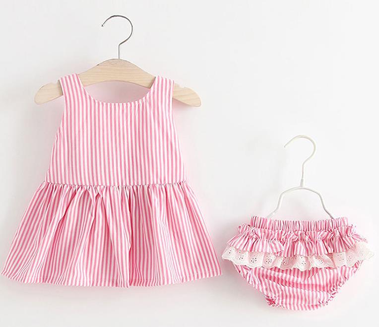 Baby Girl Striped Pattern Dress Combo Short Pants In Sets - MyKids-USA™