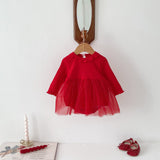 Spring New Design Baby Red Long Sleeves Mesh Onesie Dress For Girls - MyKids-USA™