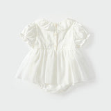 Summer Arrival Baby Girls Cute Solid Color Floral Embroidery Short Sleeves Dress Design Onesies
