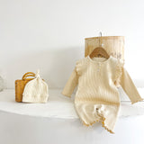 Baby Girl Solid Pit Bar Long Romper With Hat