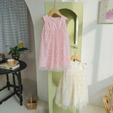 New Design Summer Kids Girls Sleeveless Rose Embroidery Mesh Dress - MyKids-USA™