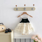 Summer Baby Girls New Design Color Patchwork Heart Pattern Sleeveless Mesh Princess Strap Onesie Dress