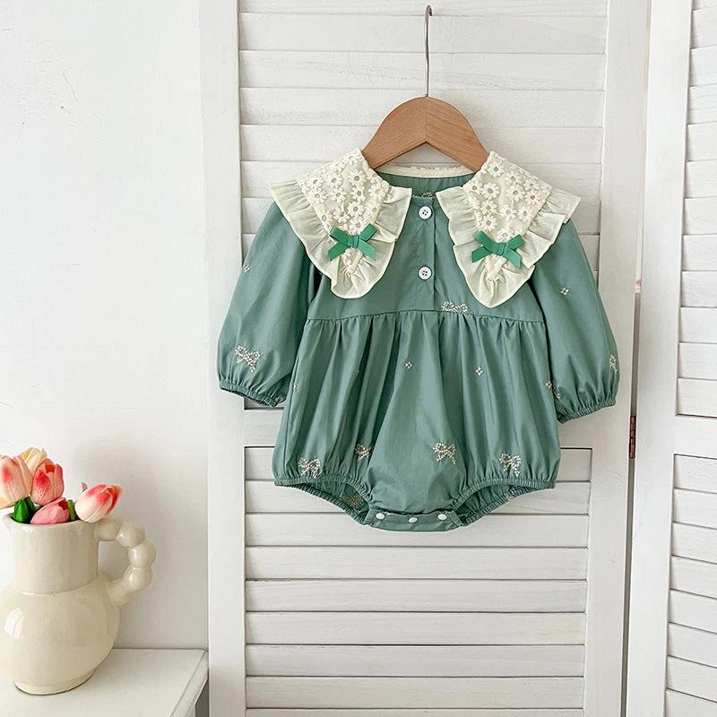 Arrival Autumn Baby Kids Girls Long Sleeves Bows Embroidery Pattern Floral Collar Onesies and Dress – Princess Sister Matching Set - MyKids-USA™